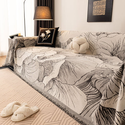 1 of 24:Modern Chenille Sofa Throw Cover, Oversized Floral Abstract Botanical Couch Protector 