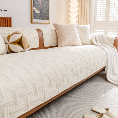 25 of 27:Quilted Velvet Sofa Cover, Thick Padded Couch Protector with Raised Geometric Texture 