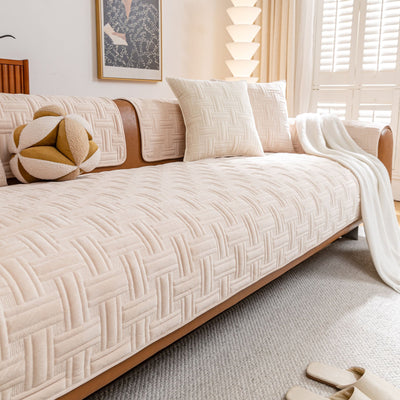 26 of 27:Quilted Velvet Sofa Cover, Thick Padded Couch Protector with Raised Geometric Texture 