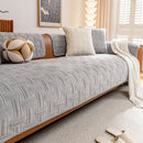 27 of 27:Quilted Velvet Sofa Cover, Thick Padded Couch Protector with Raised Geometric Texture 