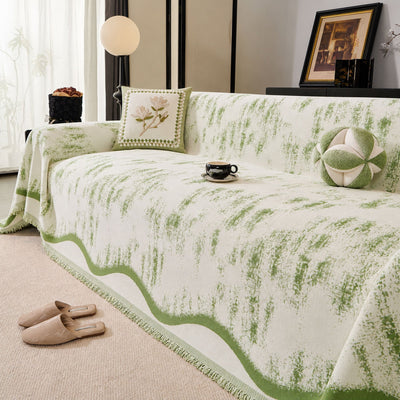 1 of 54:Oversized Abstract Brushstroke Sofa Throw Cover, Woven L Shaped Sectional Couch Cover 