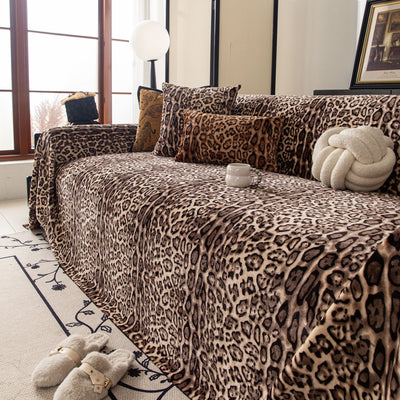 2 of 26:Leopard Print Flannel Sofa Throw Cover, Soft Couch Protector for Pets, Kids & Home 