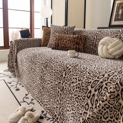 3 of 26:Leopard Print Flannel Sofa Throw Cover, Soft Couch Protector for Pets, Kids & Home 