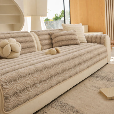 4 of 40:Plush Faux Rabbit Fur Sofa Cover, Warm Non-Slip Couch Protector for Leather Sofas 