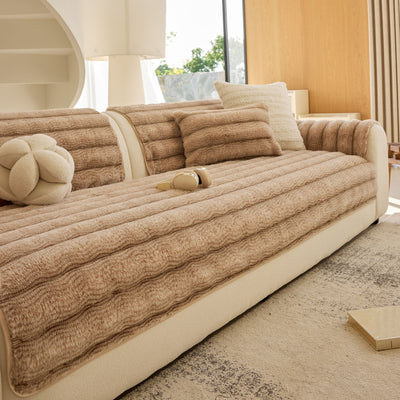 2 of 40:Plush Faux Rabbit Fur Sofa Cover, Warm Non-Slip Couch Protector for Leather Sofas 