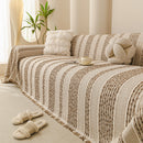 24 of 25:Textured Striped Sofa Throw Cover, Soft Woven Couch Protector with Fringe Edges 