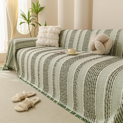 25 of 25:Textured Striped Sofa Throw Cover, Soft Woven Couch Protector with Fringe Edges 