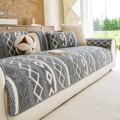 2 of 33:Thickened Plush Sofa Cover, Textured Geometric Couch Protector with Non-Slip Backing 