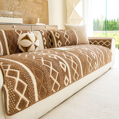 3 of 33:Thickened Plush Sofa Cover, Textured Geometric Couch Protector with Non-Slip Backing 