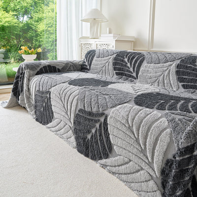 3 of 29:Plush Fleece Leaf Pattern Sofa Throw Cover, Soft Couch Protector Couch Cover Blanket 
