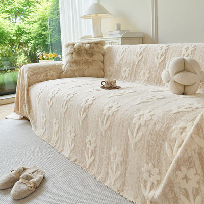2 of 28:Floral Plush Fleece Sofa Throw Cover, Soft Warm Couch Protector Slip Cover for Couch 