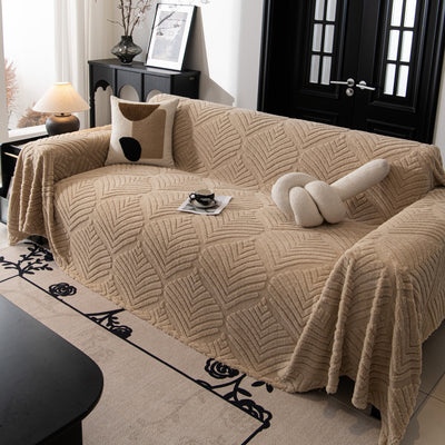 27 of 89:Winter Soft Plush Fleece Sofa Blanket Leaves Jacquard Couch Covers for Couches 