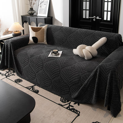 26 of 89:Winter Soft Plush Fleece Sofa Blanket Leaves Jacquard Couch Covers for Couches 