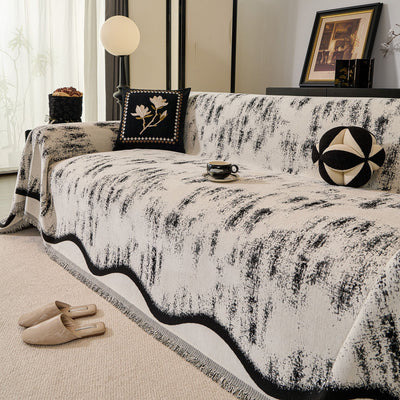 3 of 54:Oversized Abstract Brushstroke Sofa Throw Cover, Woven L Shaped Sectional Couch Cover 