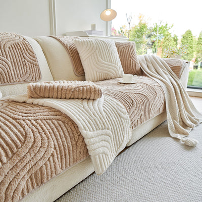 59 of 65:Luxury Plush Non-Slip Sofa Covers, Soft Fuzzy Embossed Sofa Topper & Seat Covers 