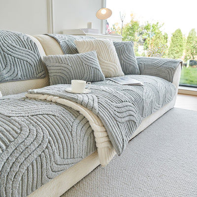 64 of 65:Luxury Plush Non-Slip Sofa Covers, Soft Fuzzy Embossed Sofa Topper & Seat Covers 