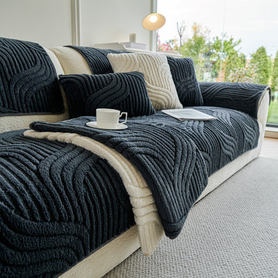 65 of 65:Luxury Plush Non-Slip Sofa Covers, Soft Fuzzy Embossed Sofa Topper & Seat Covers 