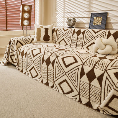 2 of 28:Modern Boho Geometric Plush Sofa Throw Cover, Soft Cozy Textured Slip Cover for Couch 