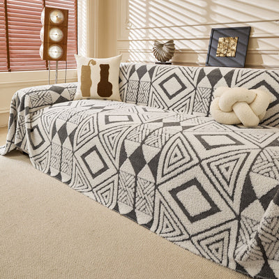 3 of 28:Modern Boho Geometric Plush Sofa Throw Cover, Soft Cozy Textured Slip Cover for Couch 