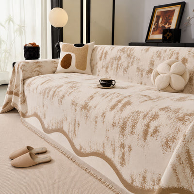 2 of 54:Oversized Abstract Brushstroke Sofa Throw Cover, Woven L Shaped Sectional Couch Cover 