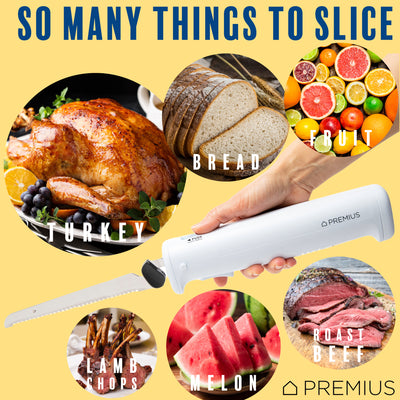 3 of 11:PREMIUS Professional Rechargeable Cordless Electric Knife, 1 Serrated Blade, White 