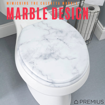 3 of 7:PREMIUS Wood Toilet Seat, White Marble, Standard Round, 17 Inches 
