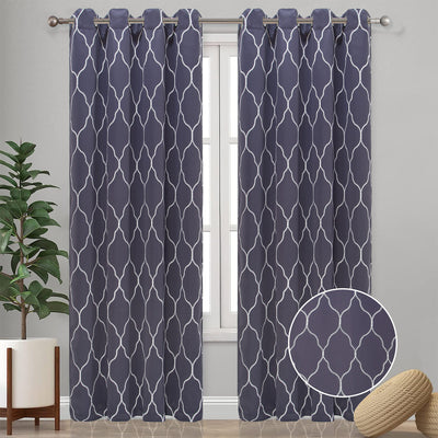 6 of 8:Emilia Geometric Embroidered Room Darkening Grommet Window Panel Curtain, 54x90 Inches 