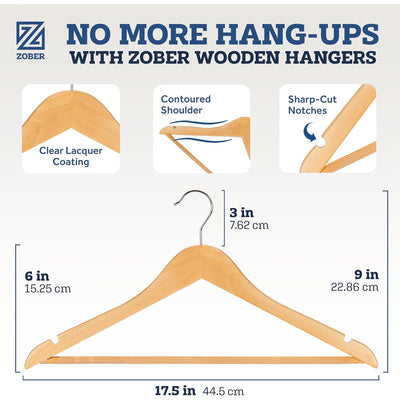 3 of 4:ZOBER 10 Piece High Grade Non Slip Wooden Suit Hangers, Natural 
