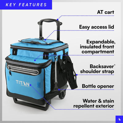 2 of 7:Titan 60 Can Deep Freeze Collapsible Rolling Cooler Cart with Wheels, Process Blue 