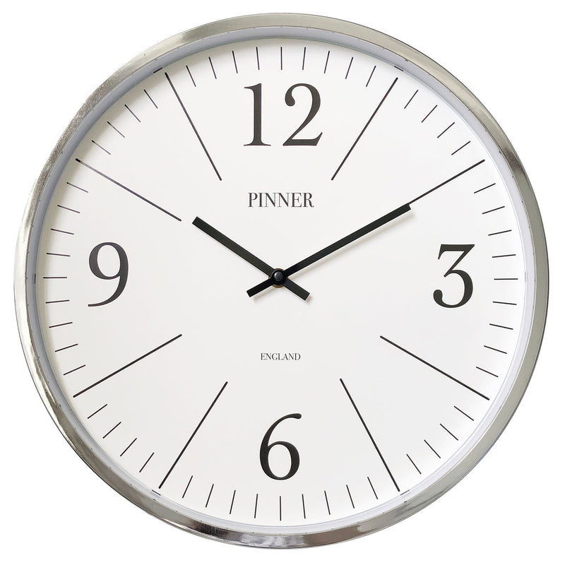 Premius Round Decorative Wall Clock, Silver, 14 Inches