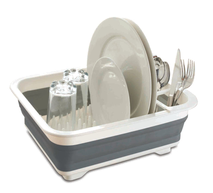 Home Basics Silicone and Plastic Easy Storage Collapsible Dish Rack and  Cutlery Holder White