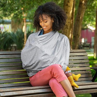 3 of 6:Munchkin 5-in-1 Antimicrobial Nursing Cover for Breastfeeding with Dotted Stripes, Gray 