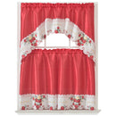 1 of 2:Raha Strawberry Embroidered Kitchen Curtain Set, Red, Waterfall Swag Valance 60x36, Tier 30x36 Inches 