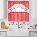 2 of 2:Raha Strawberry Embroidered Kitchen Curtain Set, Red, Waterfall Swag Valance 60x36, Tier 30x36 Inches 