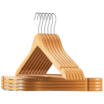 1 of 4:ZOBER 10 Piece High Grade Non Slip Wooden Suit Hangers, Natural 