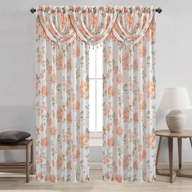  Anna Sheer Metallic Floral Rod Pocket Waterfall Valance, Orange, 48x37 Inches 