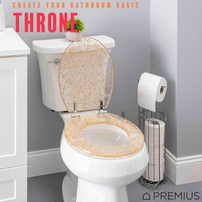 6 of 7:PREMIUS Polyresin Gold Leaf Toilet Seat, Clear, Standard Round, 17 Inches 