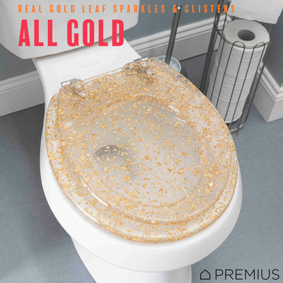 3 of 7:PREMIUS Polyresin Gold Leaf Toilet Seat, Clear, Standard Round, 17 Inches 