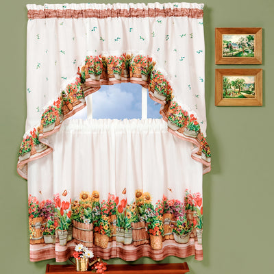 1 of 4:Country Garden Printed Kitchen Curtain, 57x36 & 57x30 Inches 