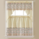 Yuri 3-Piece Floral Embroidered Kitchen Curtain Set With Swag Valance, Beige, 60x36 Inches