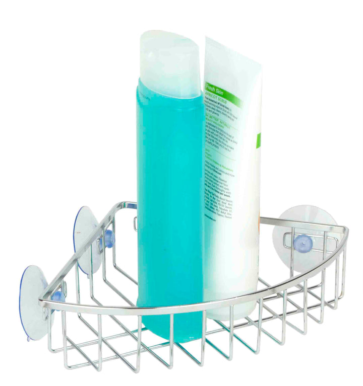 Bath Bliss Chrome Suction Cup Bathroom Corner Shelf Basket