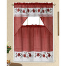 1 of 1:Sunflower 3 Piece Embroidered Kitchen Curtain Set, Coral, Swag 58x36, Tiers 30x36 Inches 