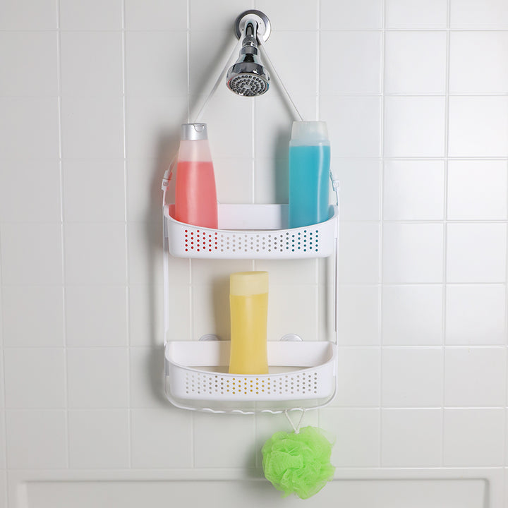 Home Basics Large Cubic Patterned Plastic Shower Caddy with Suction Cups,  Clear, SHOWER