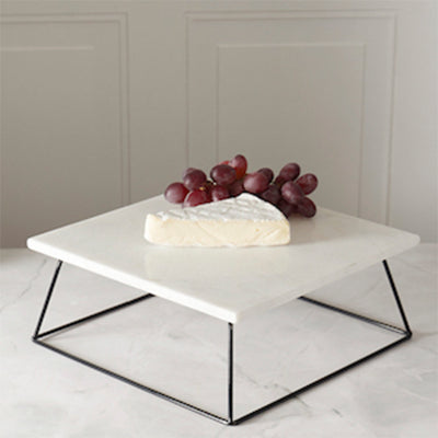 1 of 1:Sophia Grace Square Table Riser, White Marble, Black Base, 12x12x5 Inches 