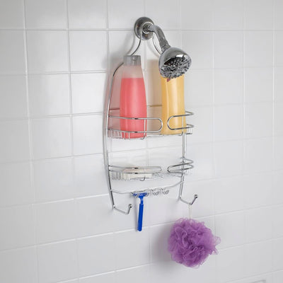 2 of 4:Étagère de douche Home Basics en acier chromé, argent, 26 x 10,5 x 52,7 cm 