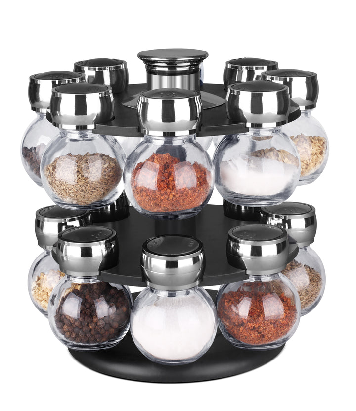Home Basics Deluxe 16 Piece Revolving Spice Rack, Stainless Steel, 7.25x11 Inches