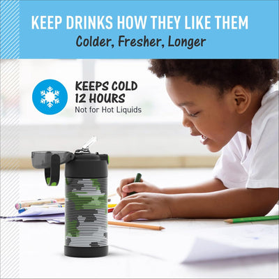 4 of 4:Thermos Kids Water Bottle Vacuum Insulated Stainless Steel with Straw, Camo, 12 Ounces 
