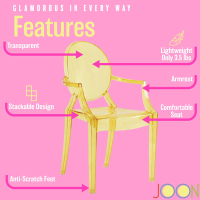 3 of 23:JOON 2 Pack Kids Ghost Chairs with Armrest, 25x13x14.5 Inches, Transparent 