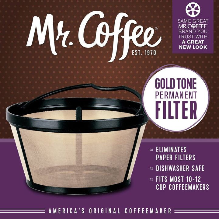 Mr Coffee Basket-Style Gold Tone Reusable Coffee Filter, 12 Cup