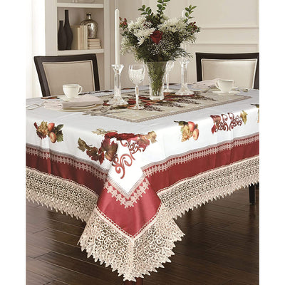 6 of 21:Fruttela Decorative Tablecloth with Macrame Lace Trimming 